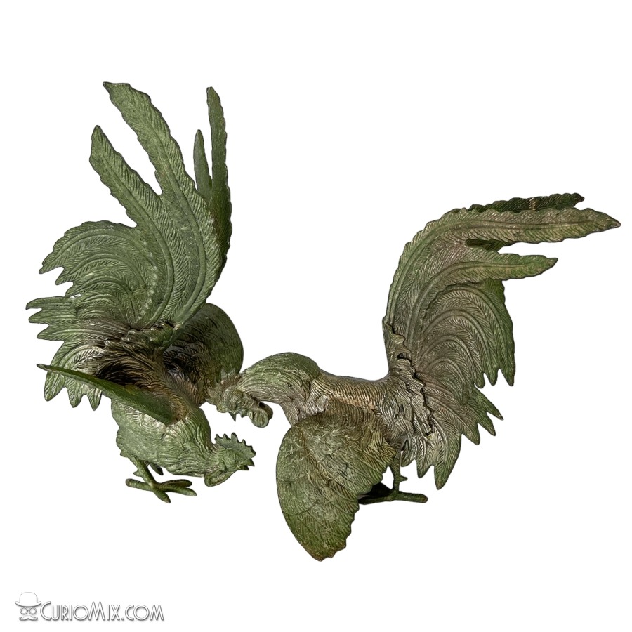 Pair of Brass Fighting Roosters - Image 4