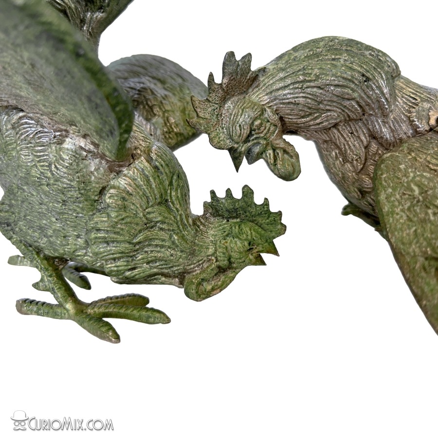 Pair of Brass Fighting Roosters - Image 3