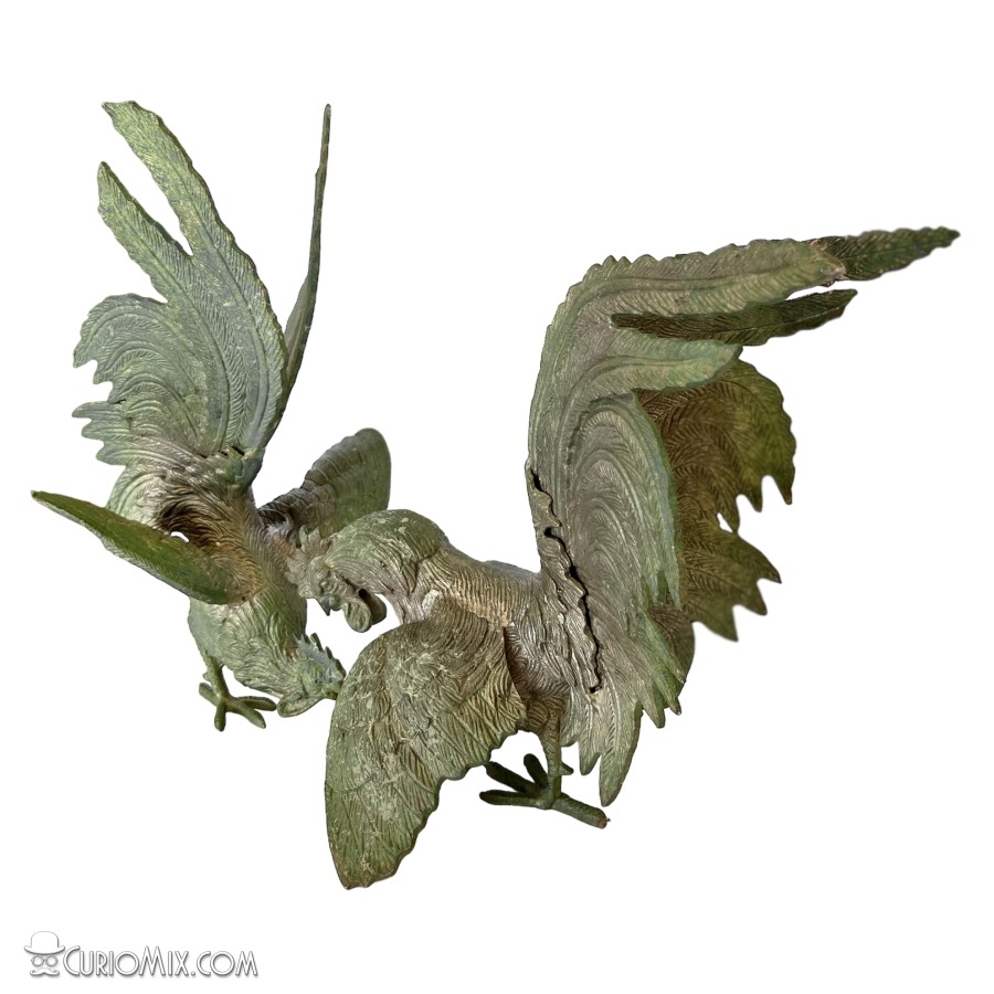 Pair of Brass Fighting Roosters - Image 2